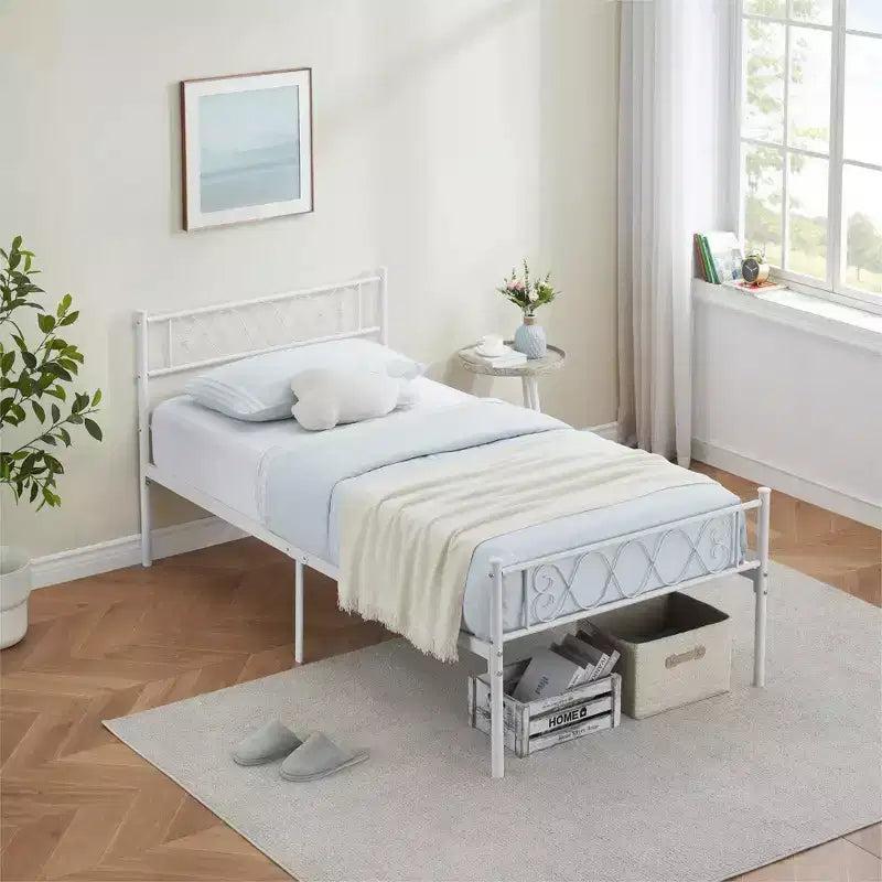 Struttura letto a piattaforma in metallo per letto singolo con testiera e pediera