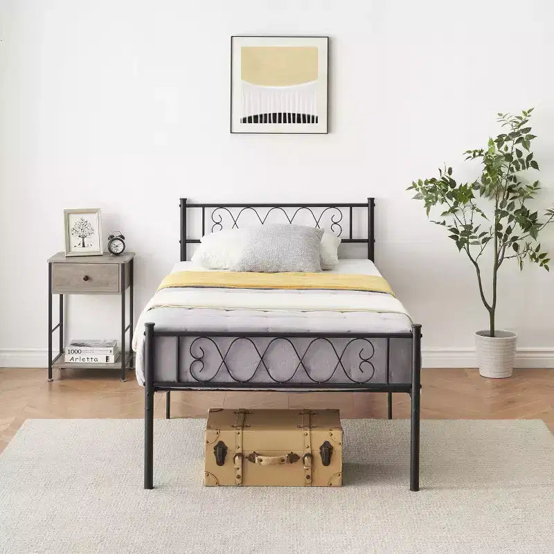 Struttura letto a piattaforma in metallo per letto singolo con testiera e pediera