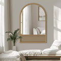 MAYEERTY 36x24x2in Hanging Mirror Solid Wood Rattan Right Angle Arch Brown