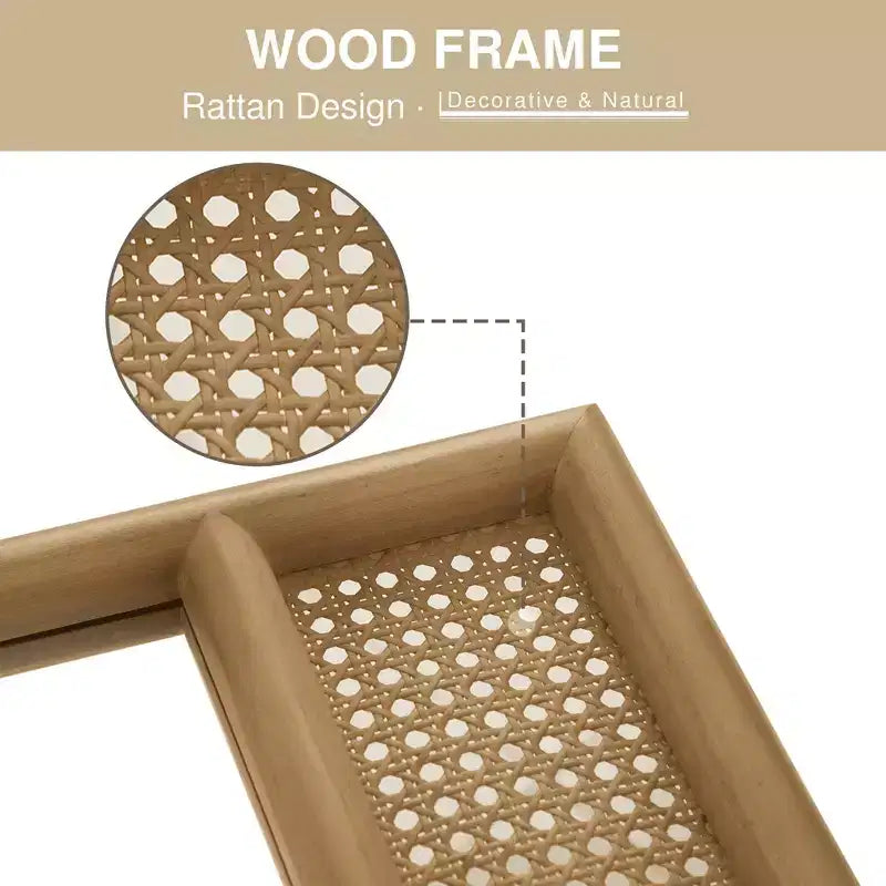Specchio a muro ad arco con cornice in legno di rattan, 91x61 cm, marrone