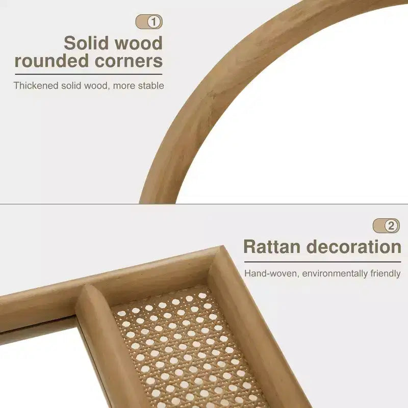 Specchio a muro ad arco con cornice in legno di rattan, 91x61 cm, marrone