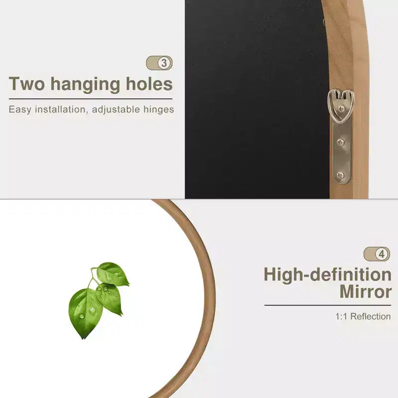 Specchio a muro ad arco con cornice in legno di rattan, 91x61 cm, marrone