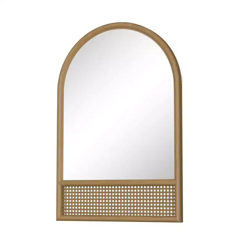 Specchio a muro ad arco con cornice in legno di rattan, 91x61 cm, marrone