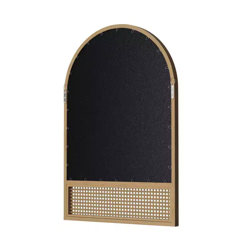 Specchio a muro ad arco con cornice in legno di rattan, 91x61 cm, marrone