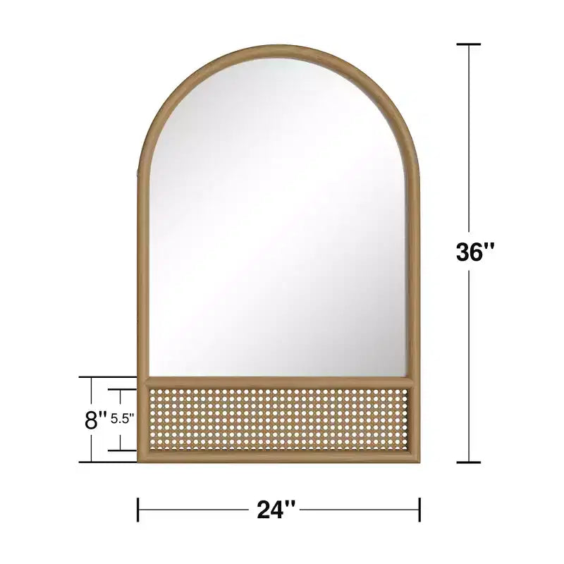 Specchio a muro ad arco con cornice in legno di rattan, 91x61 cm, marrone