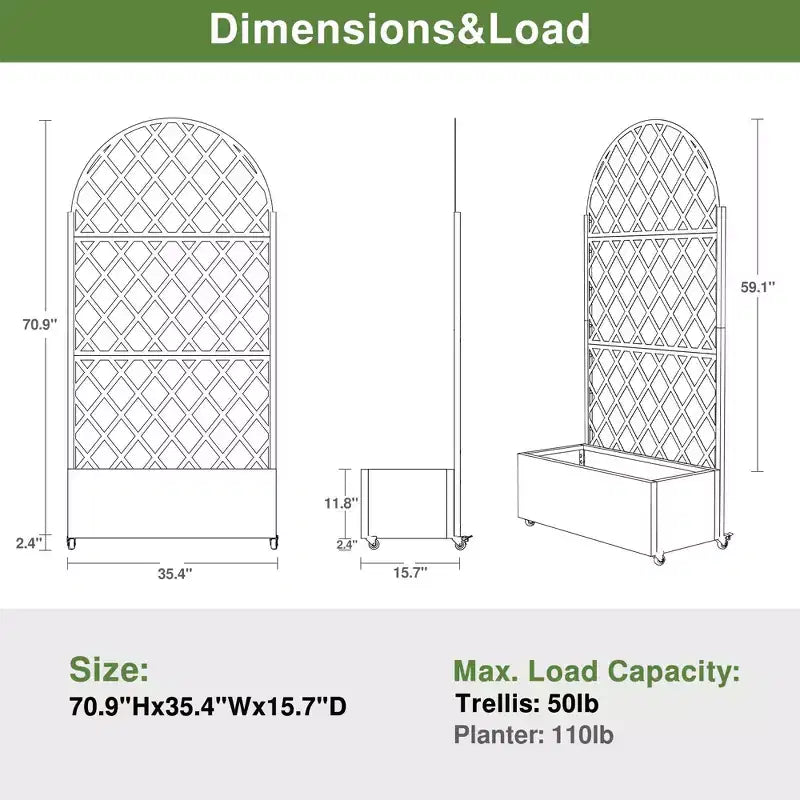 Griglia in ferro con fioriera – 183x89x41 cm, set da 3 pannelli