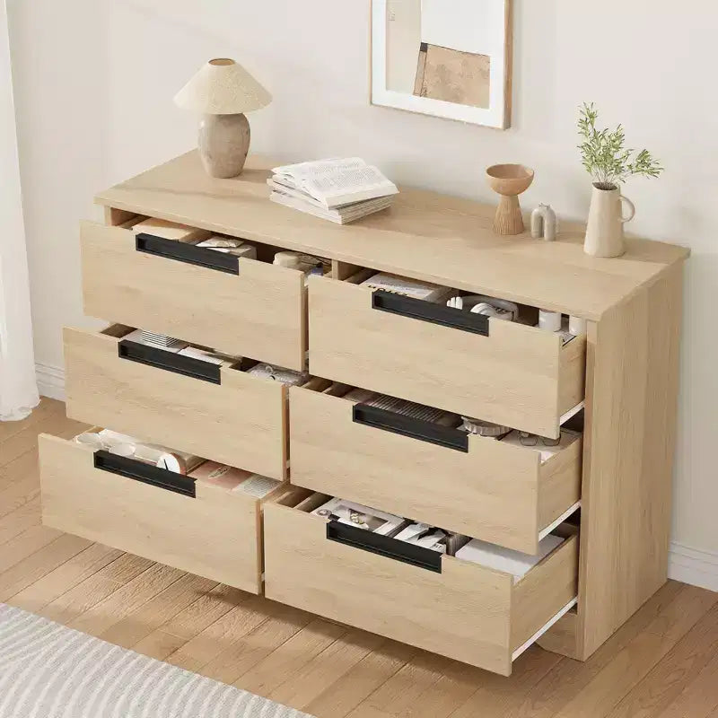 Commode de chambre à 6 tiroirs, commode en bois pour placard, unité de rangement pour couloir, salon et bureau