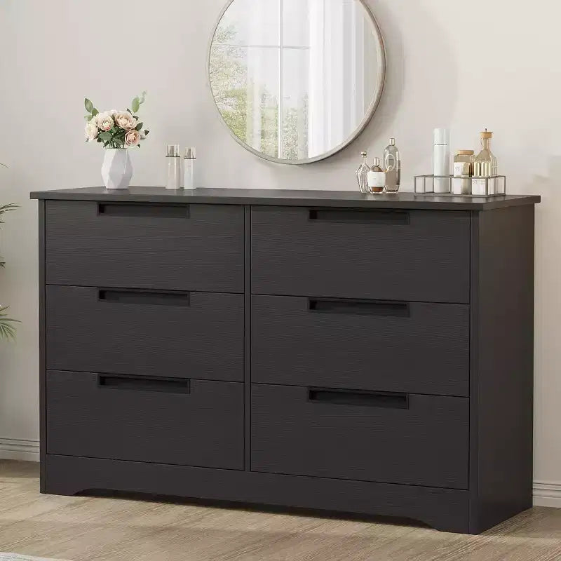 Dresser for Bedroom with 6 Drawers Wooden Chest of Drawers for Closet Dresser Storage Unit Organizer for Hallway Living Room and Office