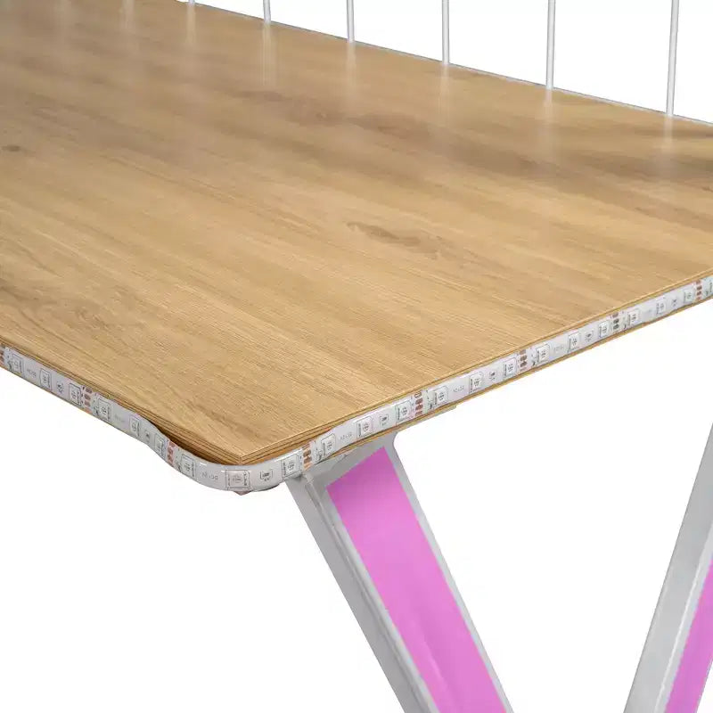 Letto a soppalco in metallo con scrivania, armadio e illuminazione a LED