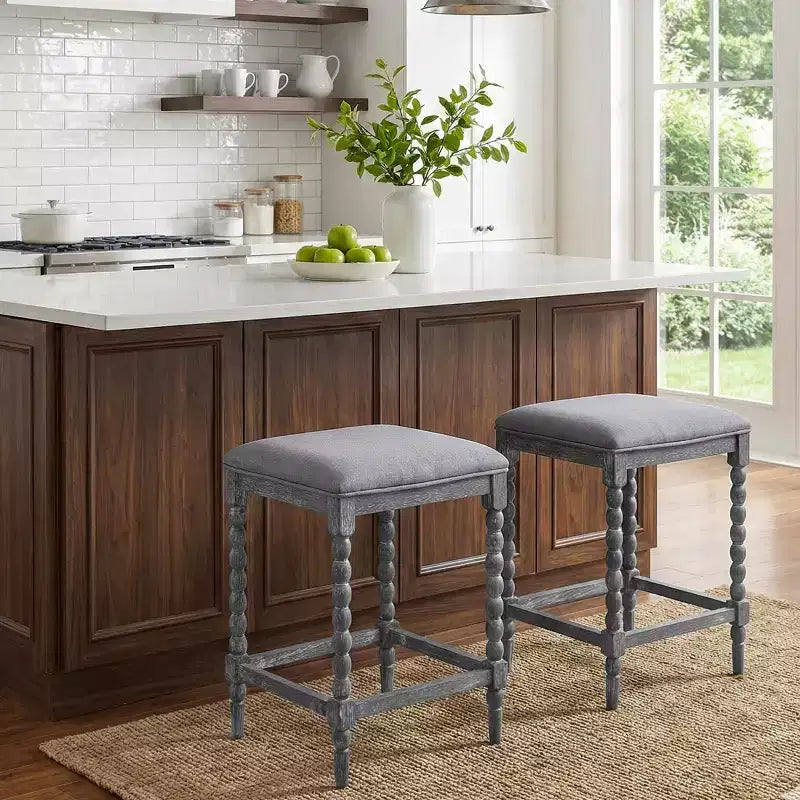 Christopher Knight Home Amelia Rustic Acacia Wood Backless Counter Stools with Upholstered Seat