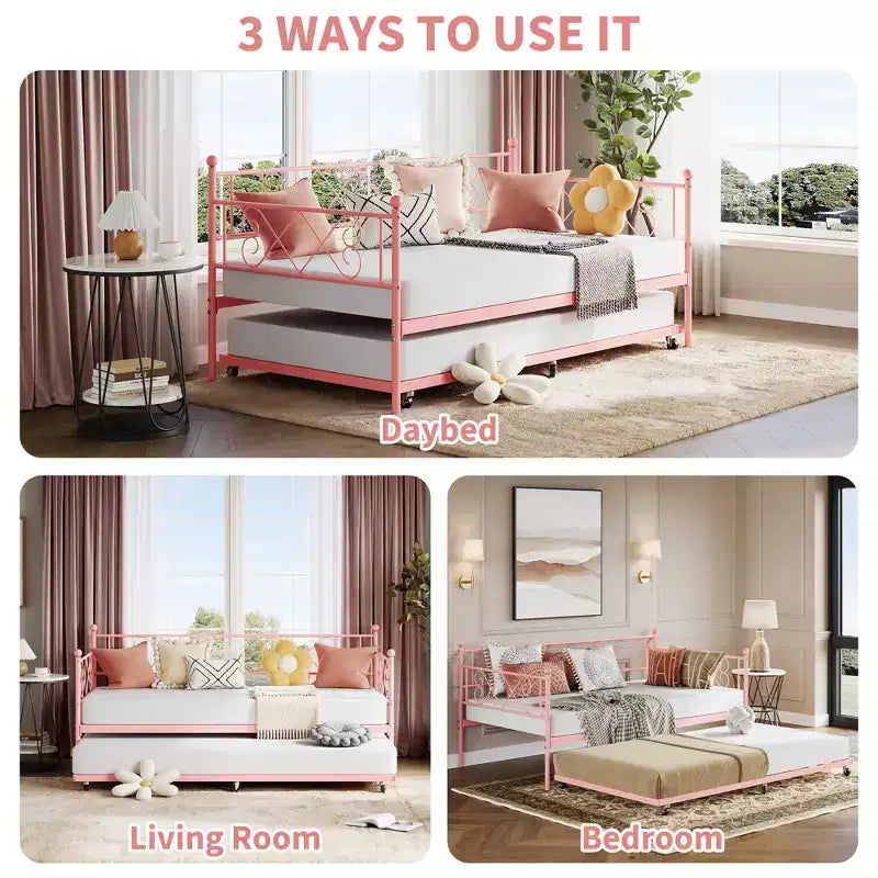 Lit de repos simple avec lit gigogne – Cadre en métal, pas besoin de sommier tapissier