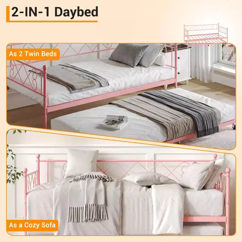 Lit de repos simple avec lit gigogne – Cadre en métal, pas besoin de sommier tapissier