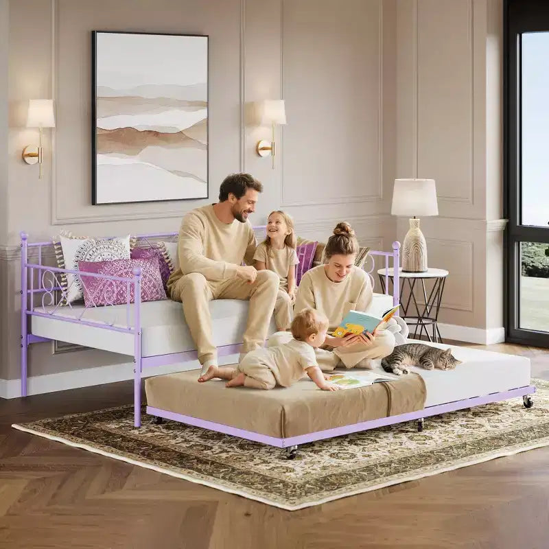 Lit de repos simple avec lit gigogne – Cadre en métal, pas besoin de sommier tapissier