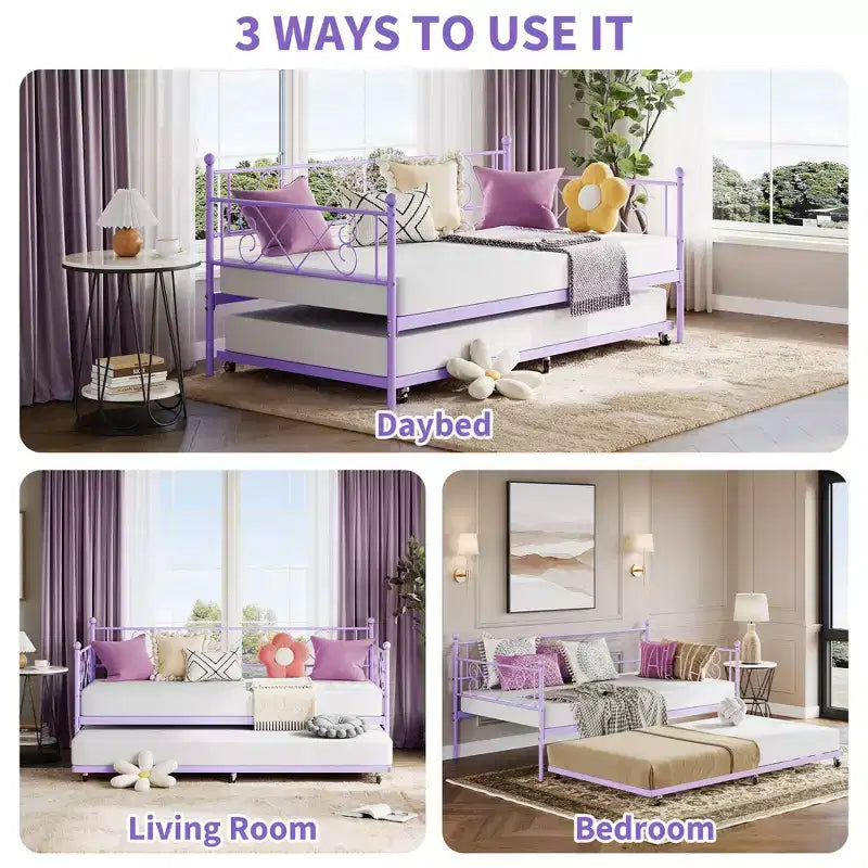 Lit de repos simple avec lit gigogne – Cadre en métal, pas besoin de sommier tapissier