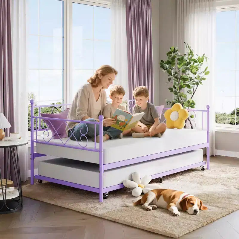 Lit de repos simple avec lit gigogne – Cadre en métal, pas besoin de sommier tapissier