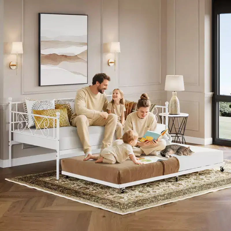 Lit de repos simple avec lit gigogne – Cadre en métal, pas besoin de sommier tapissier