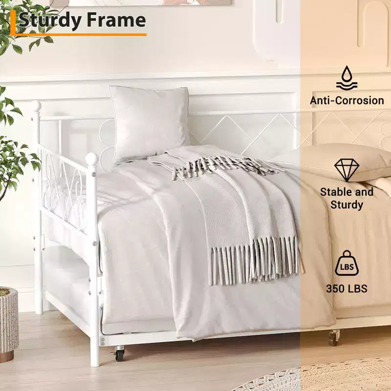 Lit de repos simple avec lit gigogne – Cadre en métal, pas besoin de sommier tapissier