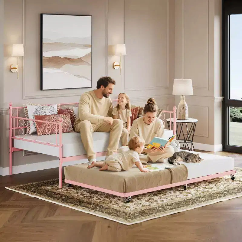 Lit de repos simple avec lit gigogne – Cadre en métal, pas besoin de sommier tapissier