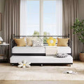 Twin Size Daybed with Trundle, Heavy Duty Metal Bed Frame, Twin Size Metal Sofa Bed for Living Room Guest Room, No Box Spring Needed, Easy Assembly