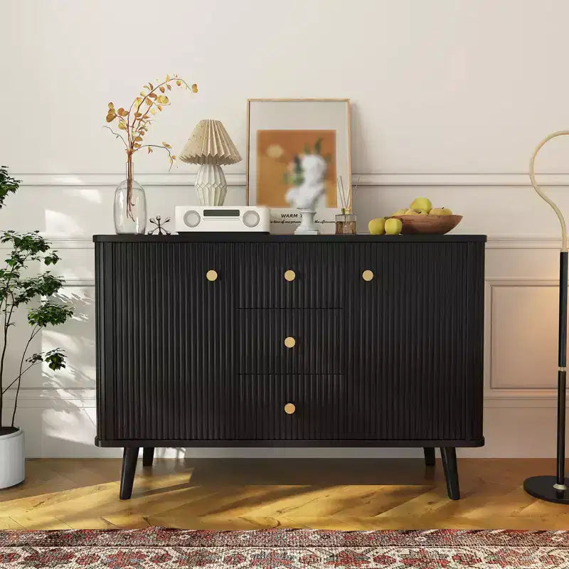 47 Sideboard Buffet Cabinet, Entryway Coffee Bar Cabinet with 3 Drawers, Wooden Floor Cupboard, Fluted Media Console Table for Living Room