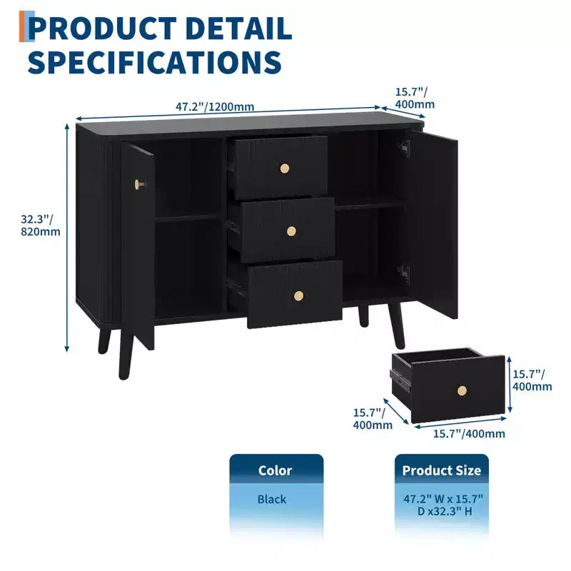 Credenza a buffet da 47 pollici con 3 cassetti e 2 ante