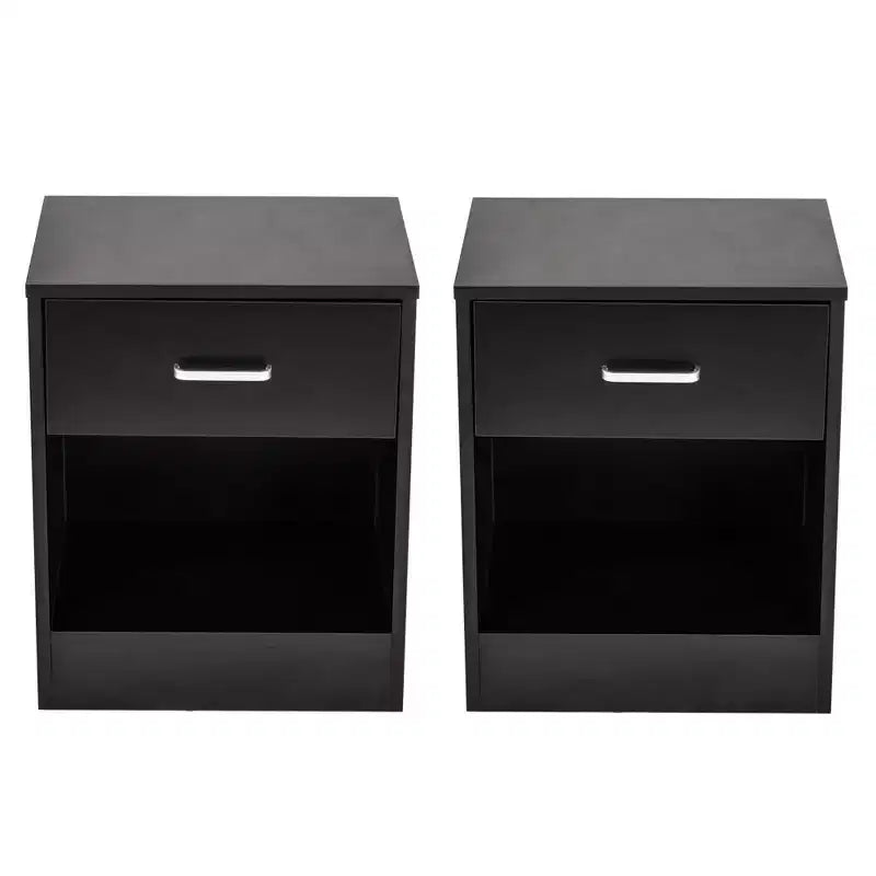 Comodino nero a 1 cassetto, set da 2