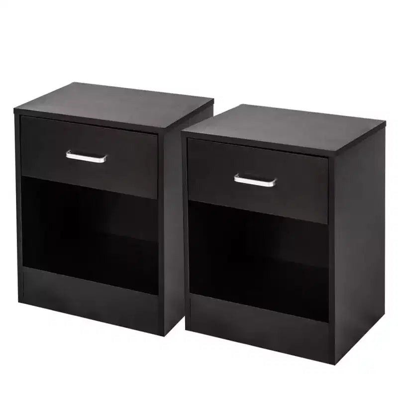 Comodino nero a 1 cassetto, set da 2