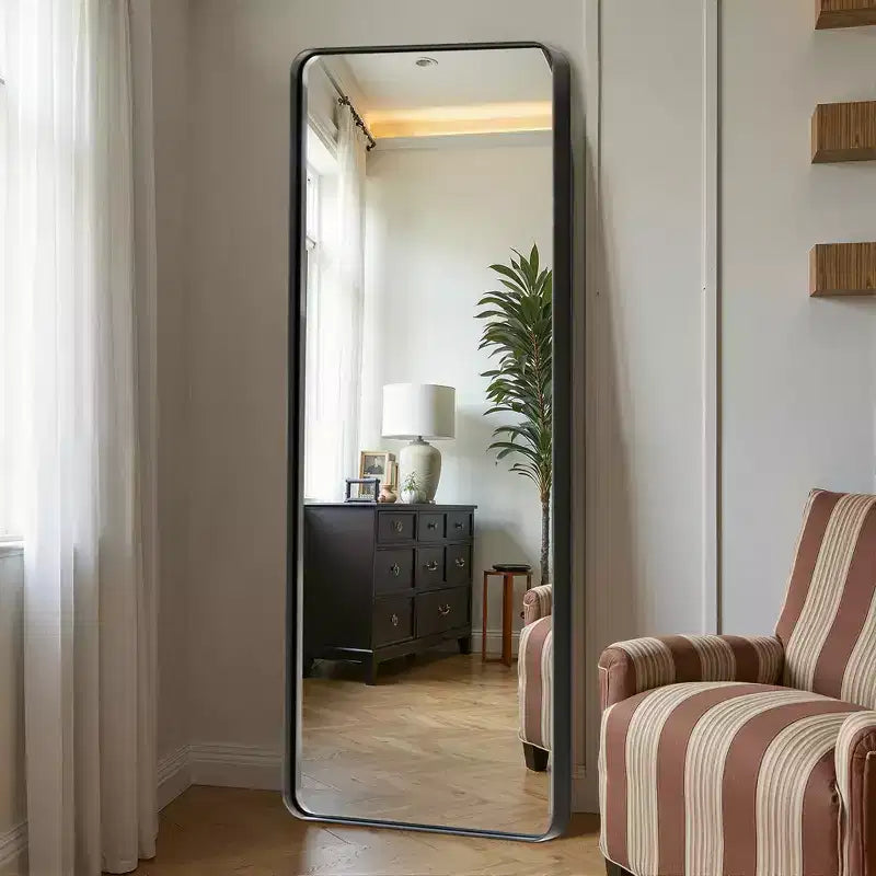 MAYEERTY 71 inch Full Length Mirror Rounded Rectangle Aluminum Alloy Frame Leaning Haning Dressing Mirror Black