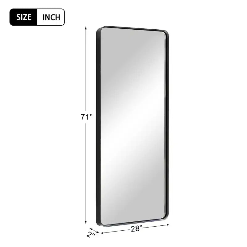 Miroir pleine longueur de 71 pouces avec cadre en alliage d'aluminium – Autoportant, Noir