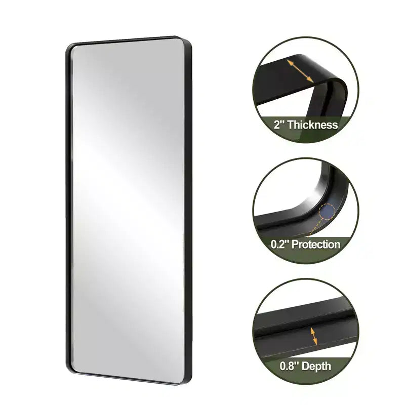 Miroir pleine longueur de 71 pouces avec cadre en alliage d'aluminium – Autoportant, Noir