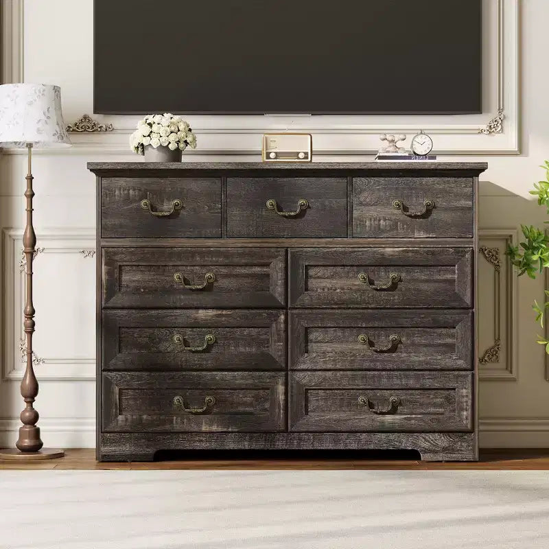 Farmhouse 9-Drawer Dresser for Bedroom- Vintage Rustic Wood Chest with Natural Texture, Spacious Storage for Clothes & Essentials, Versatile Organizer