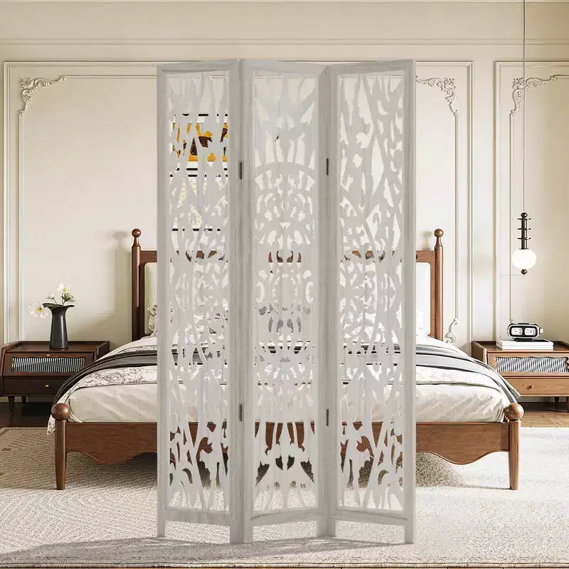 MAYEERTY 47*67 in Wood Room Divider Folding Privacy Screen Freestanding Partition for Indoor, 3-Panels, White