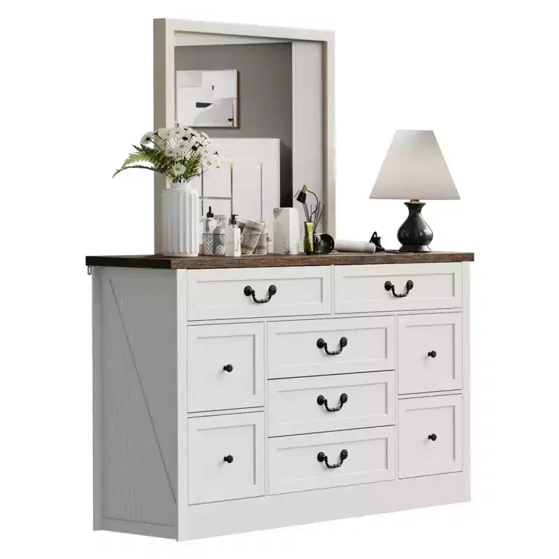 Commode à 9 tiroirs avec poignées métalliques – Cadre en bois, Rangement polyvalent