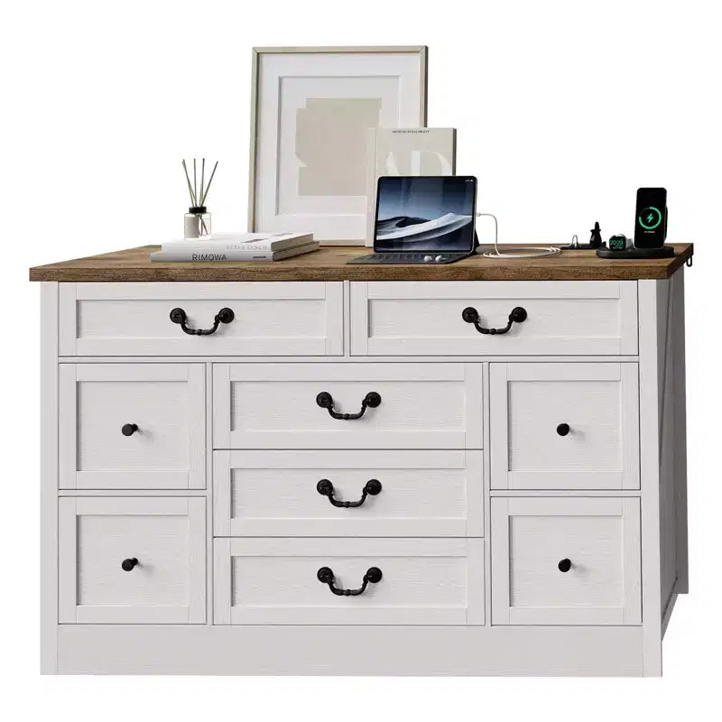 Commode à 9 tiroirs avec poignées métalliques – Cadre en bois, Rangement polyvalent