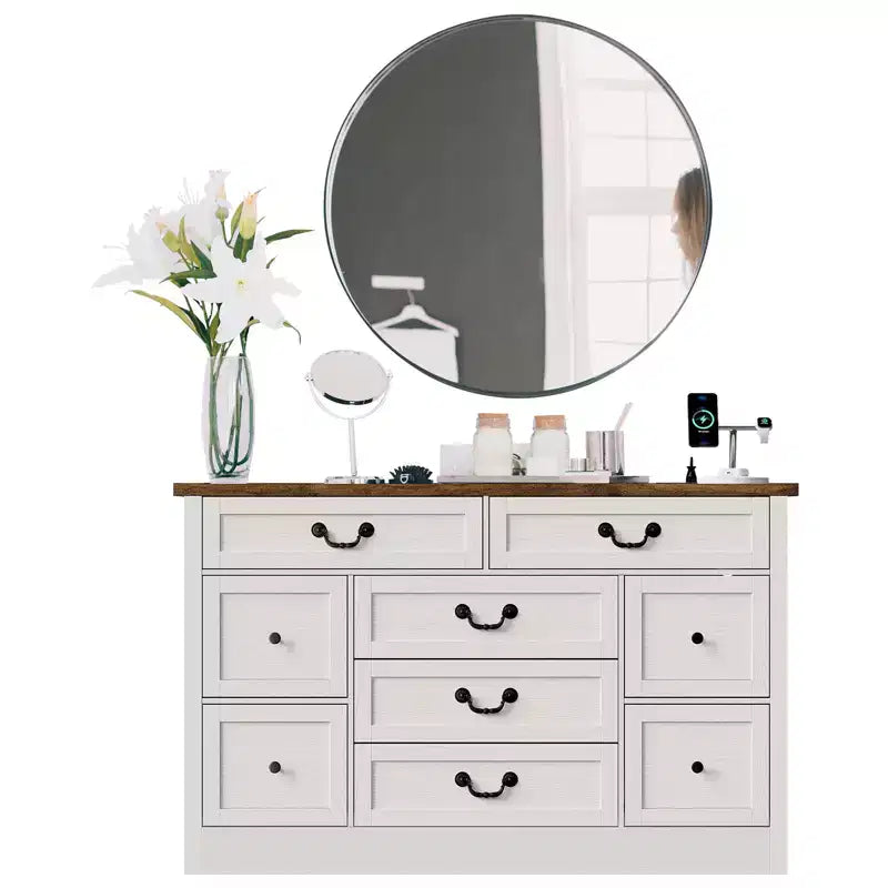 Commode à 9 tiroirs avec poignées métalliques – Cadre en bois, Rangement polyvalent