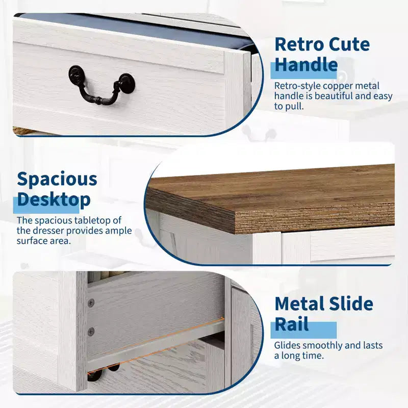 Commode à 9 tiroirs avec poignées métalliques – Cadre en bois, Rangement polyvalent