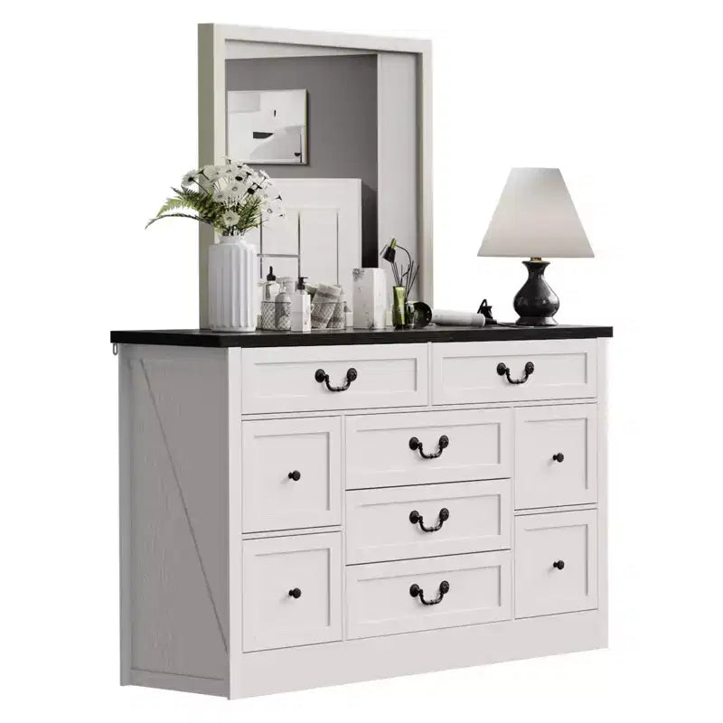 Commode à 9 tiroirs avec poignées métalliques – Cadre en bois, Rangement polyvalent