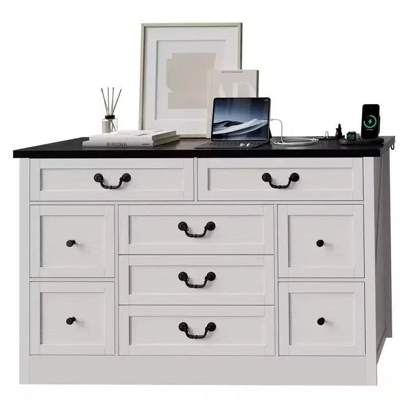 Commode à 9 tiroirs avec poignées métalliques – Cadre en bois, Rangement polyvalent