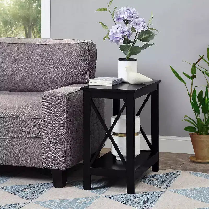 HomeStock Belmont Chairside End Table with Shelf, Slim Chairside Style with Two Open Shelves, Functional Accent Table for Small Living Spaces
