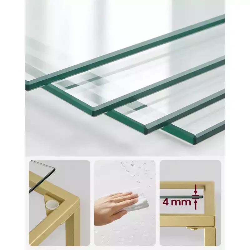 Libreria sottile a 5 ripiani con ripiani in vetro temperato e struttura in acciaio color oro