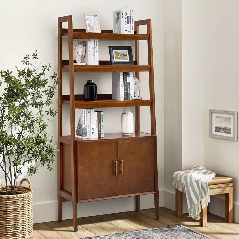 Jozsef 76'' H x 36'' W Solid Wood Ladder Bookcase|HULALA HOME