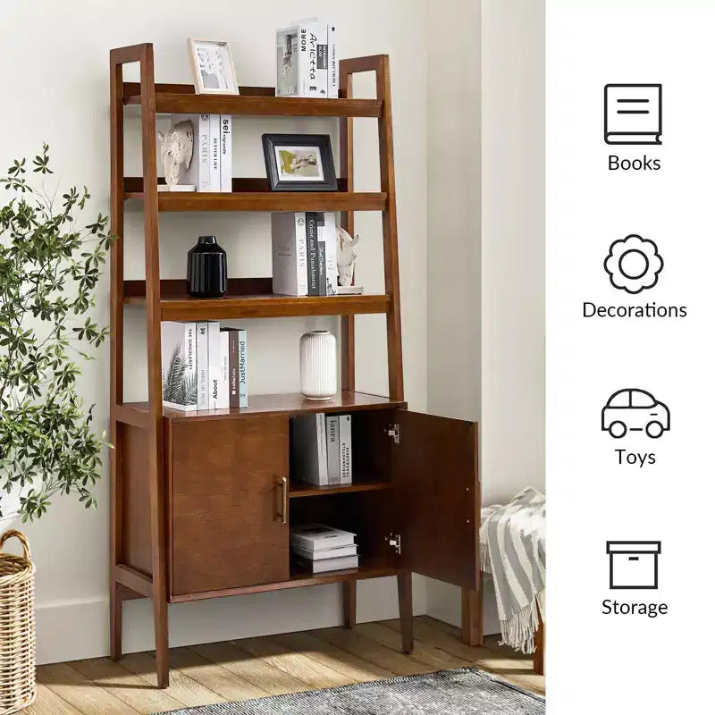 Libreria a scaletta in legno massiccio da 76'' con contenitore