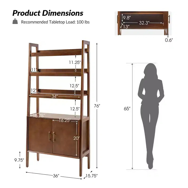 Libreria a scaletta in legno massiccio da 76'' con contenitore
