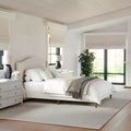 Martha Stewart Amelia Upholstered Platform Bed with Curved Headboard and Cushioned Siderails, Wood Slat Foundation with No Box Spring Needed