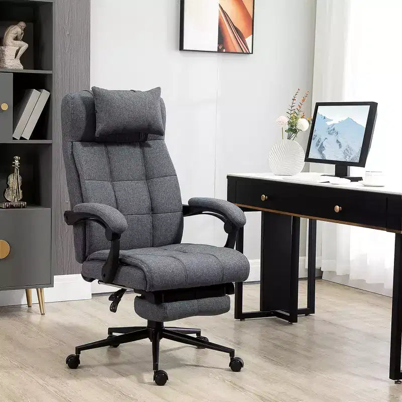 Okak High-Back Executive Office Chair with Headrest, Upholstered Desk Chair with Retractable Footrest and Padded Armrest for Home, Office