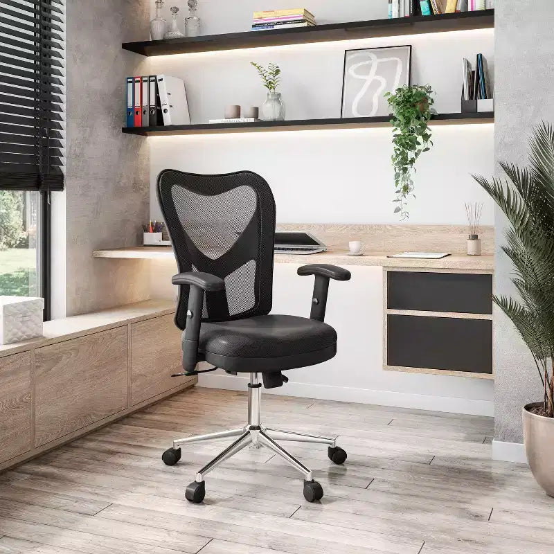 Okak High-Back Ergonomic Office Chair, Mesh Desk Chair with Padded Seat and Chrome Base, Criss Cross Chair With Wheels for Reading Room, Office, Black