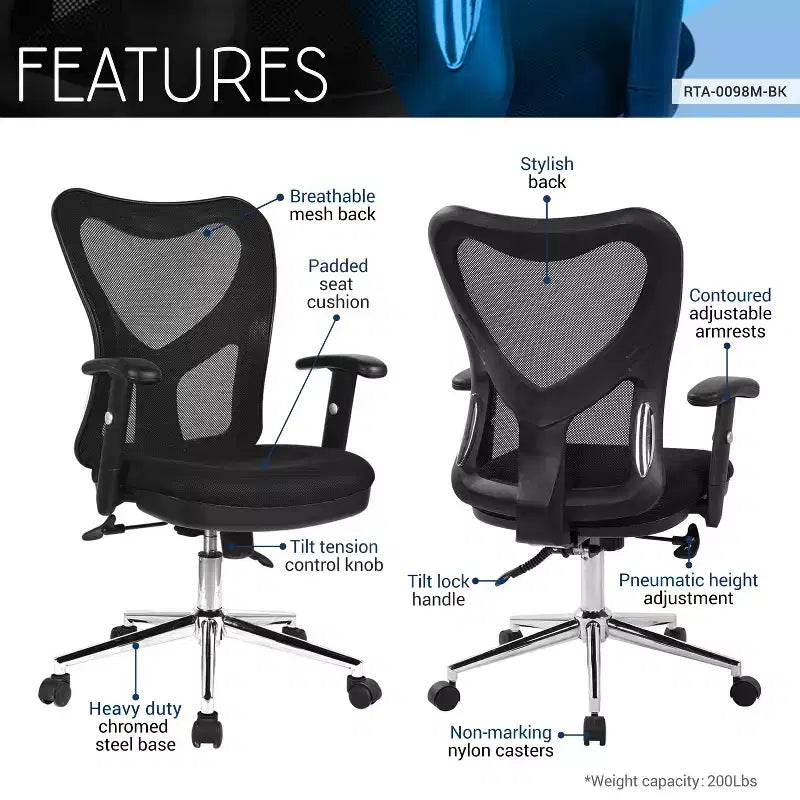 Sedia da ufficio ergonomica con schienale alto, sedile imbottito, braccioli regolabili e rotelle