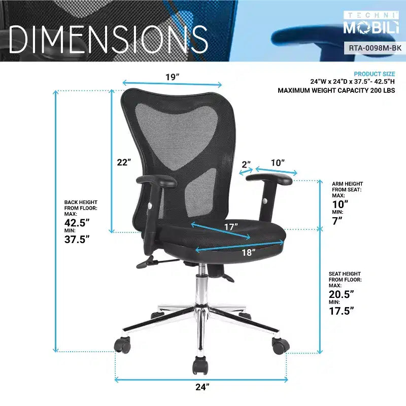 Sedia da ufficio ergonomica con schienale alto, sedile imbottito, braccioli regolabili e rotelle