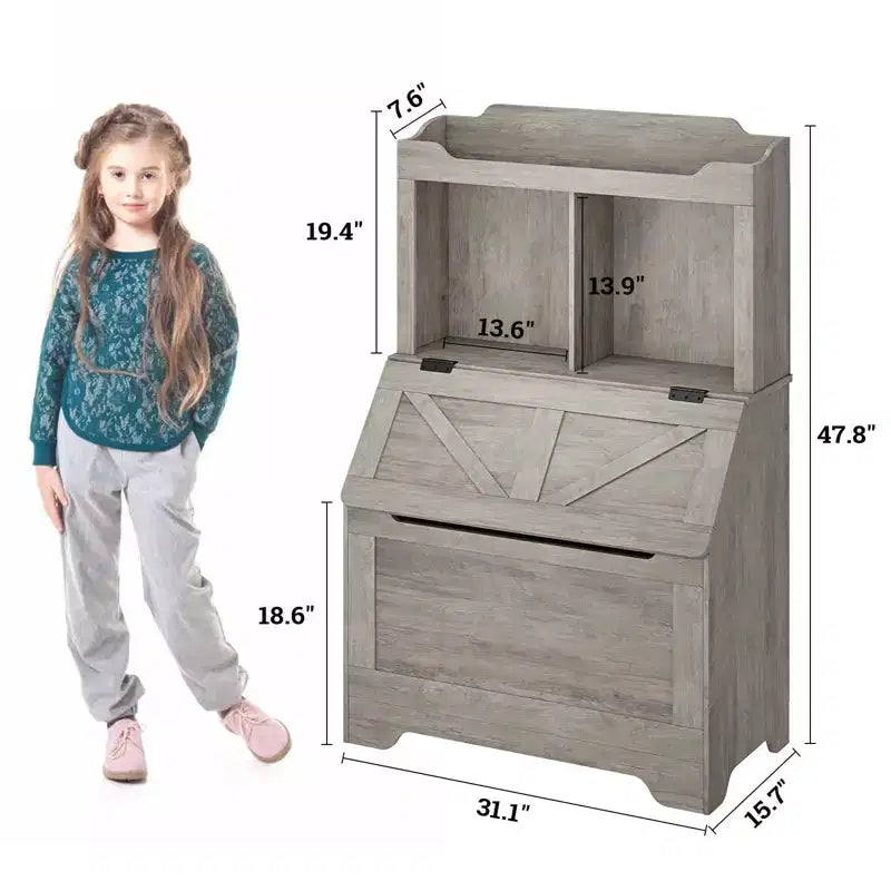 Libreria in legno per bambini con contenitore per giocattoli a coperchio apribile