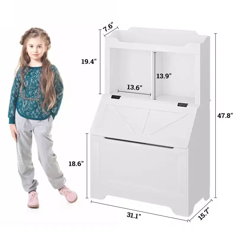 Libreria in legno per bambini con contenitore per giocattoli a coperchio apribile
